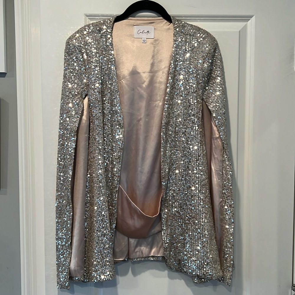 Calista silver sequined cape. Size L. Worn one time only! Like new.